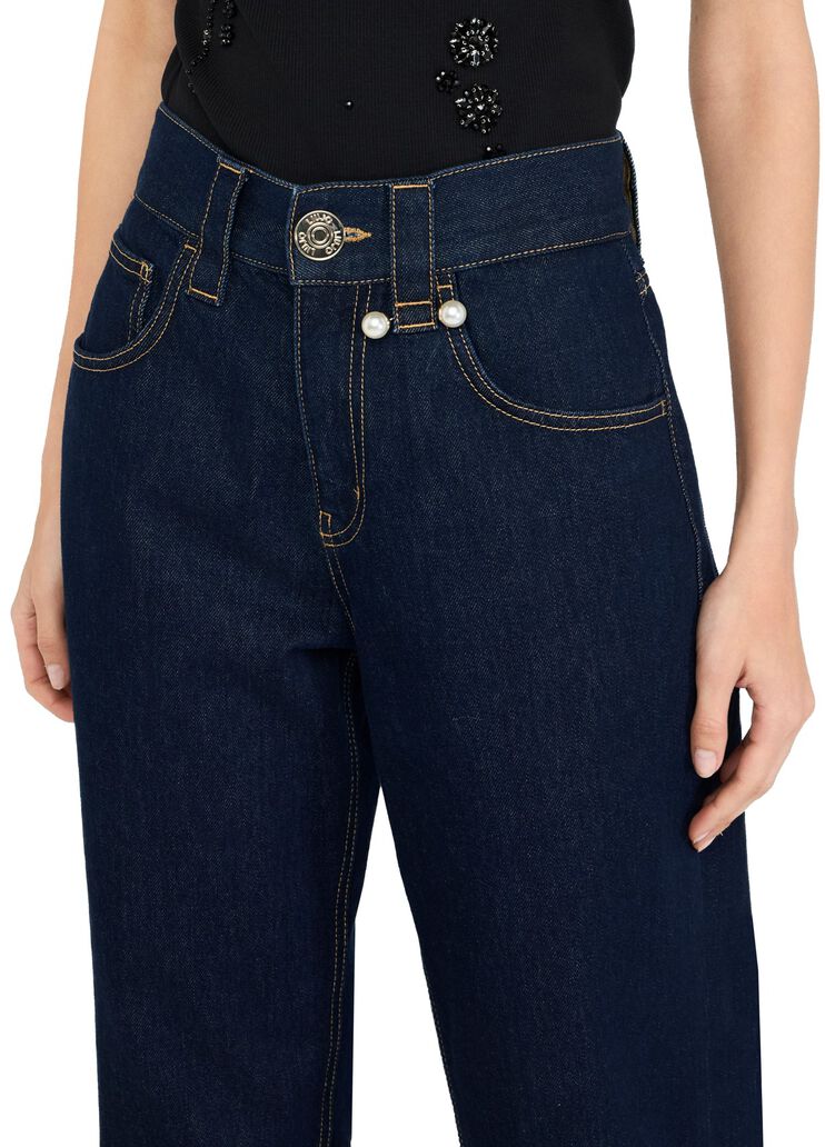 Straight jeans with jewelled beads dark blue denim Liu Jo - large image number 2 Straight jeans with jewelled beads dark blue denim Liu Jo - large image number 2