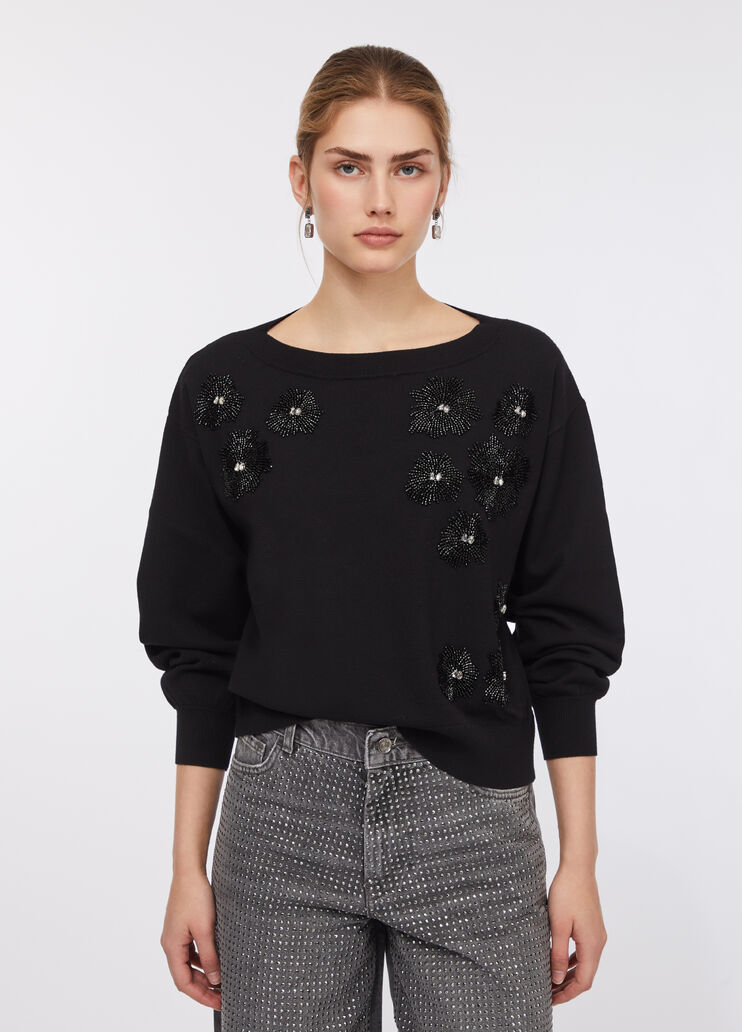 Jumper with gemstones black/floral Liu Jo - large image number 0