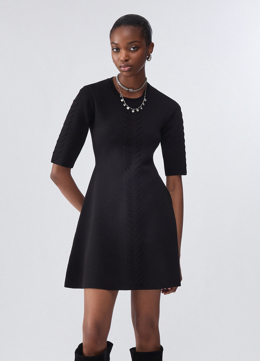 knit dress fit and flare & colour black Burgundy