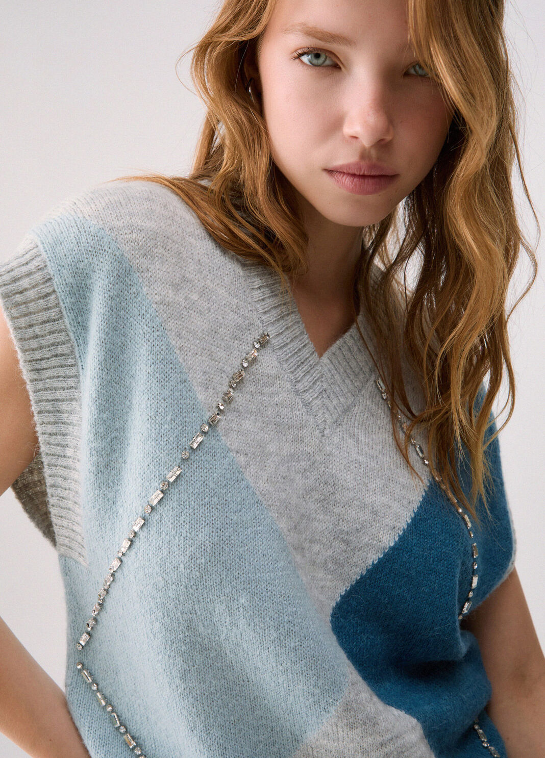 Vest Argyle with jewel embroidery blue Liu Jo - large image number 4