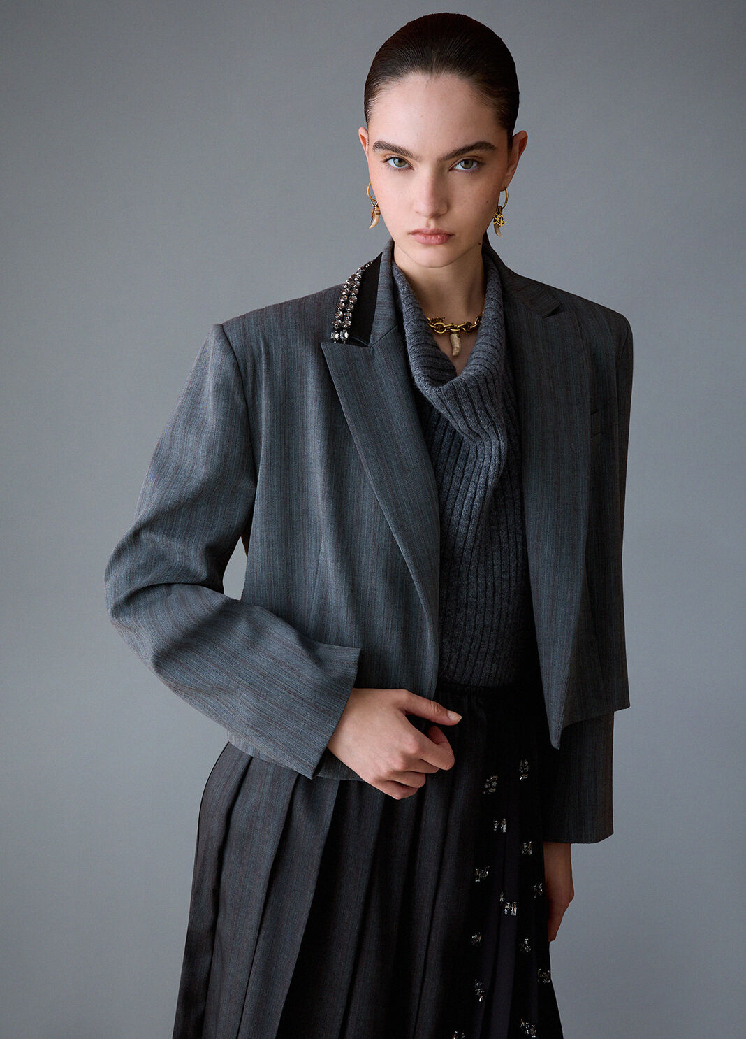 Jacke Cropped Nadelstreifen Dunkelgrau Liu Jo - large image number 2