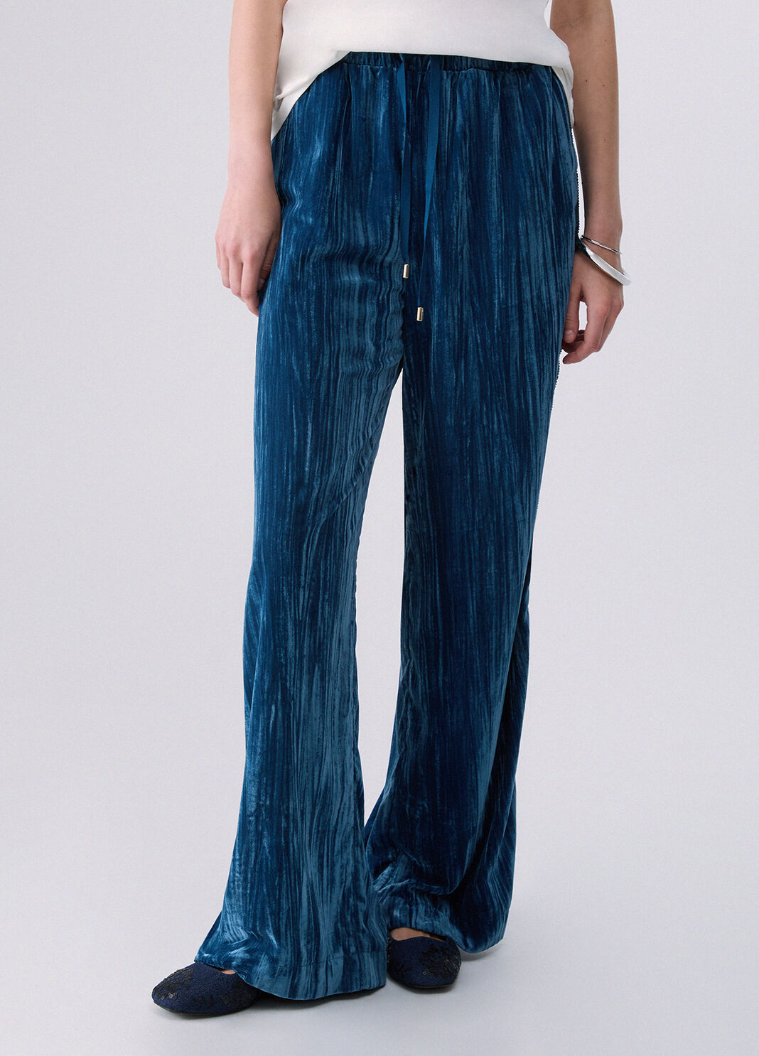 Pantalon en velours froiss&eacute; bleu Liu Jo - large image number 0