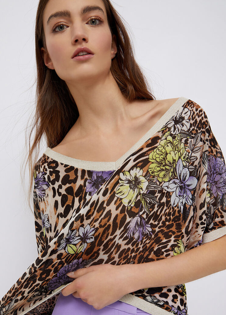 Top de punto con escote de pico estampado animal con flores Liu Jo - large image number 2 Top de punto con escote de pico estampado animal con flores Liu Jo - large image number 2
