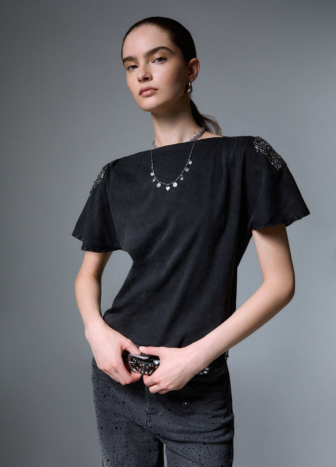 Embroidered Jersey Top grey Liu Jo - large image number 2