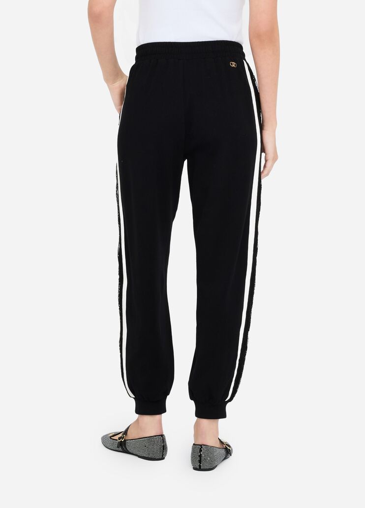 Plush jogging trousers with lace black Liu Jo - large image number 1 Plush jogging trousers with lace black Liu Jo - large image number 1