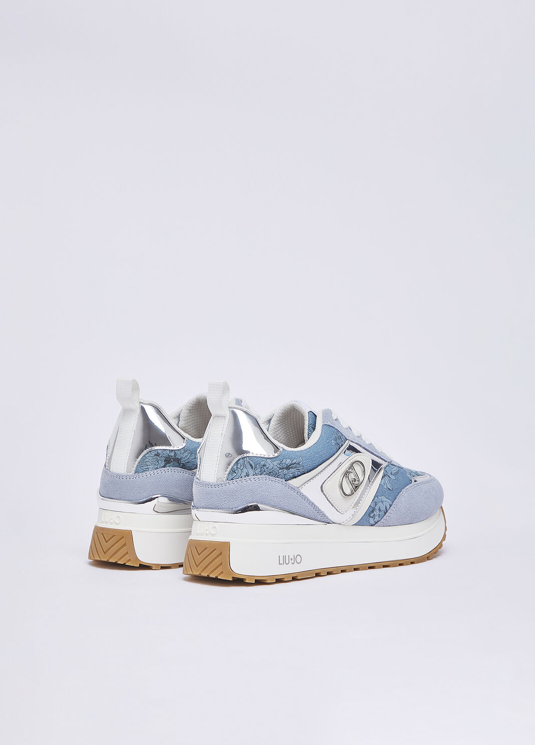 Sneakers &agrave; plateforme en denim imprim&eacute; bleu clair Liu Jo - large image number 2