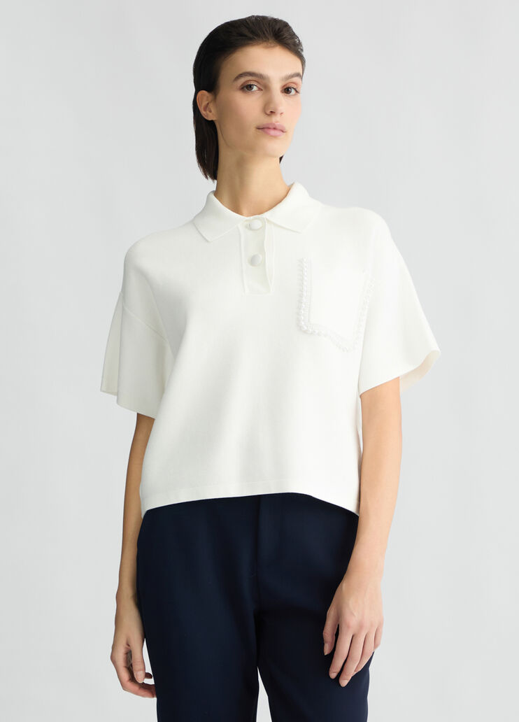 Knit polo shirt white wool Liu Jo - medium Knit polo shirt white wool Liu Jo - medium