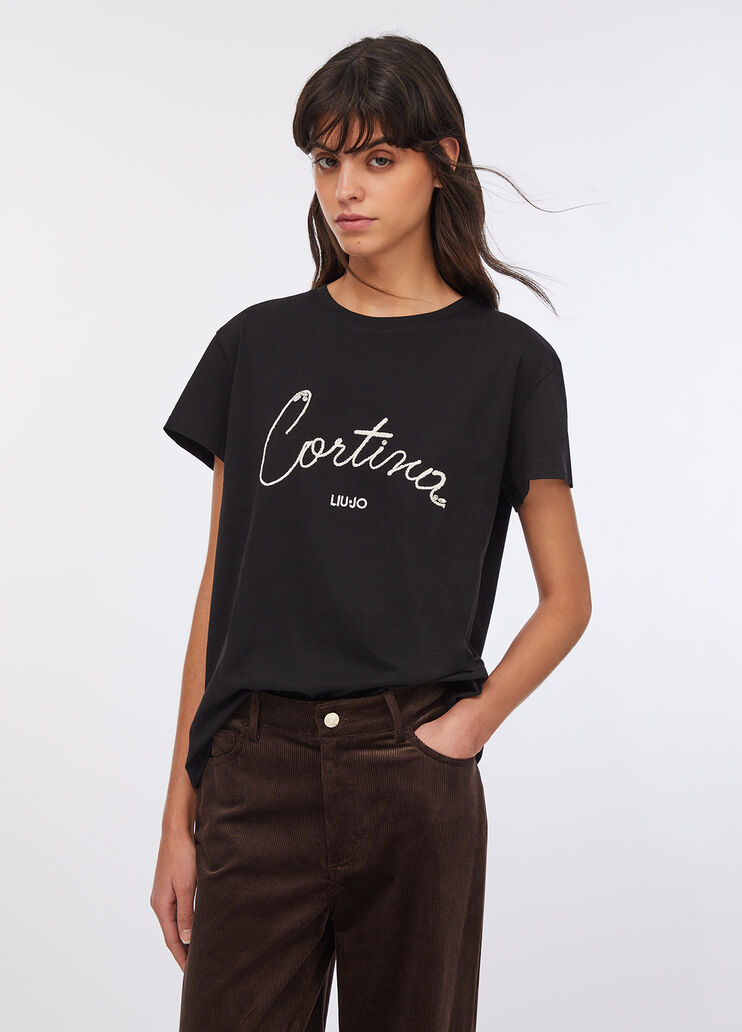 T-shirt con scritta ricamata nero Liu Jo - large image number 0