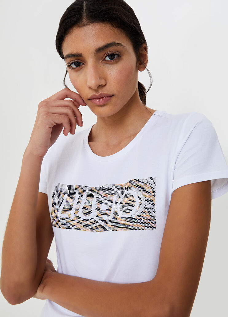 T-shirt with logo and appliqués White animal-print Liu Jo - large image number 2