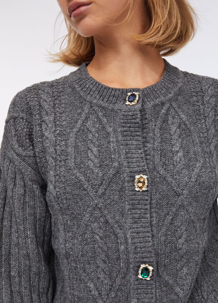 Wool cardigan with bejewelled buttons grey Liu Jo - medium