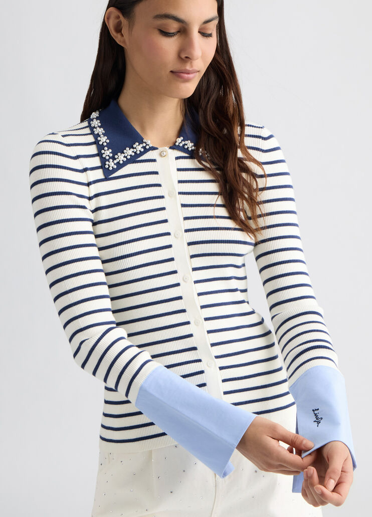 Striped cardigan with collar white/blue Liu Jo - large image number 2 Striped cardigan with collar white/blue Liu Jo - large image number 2
