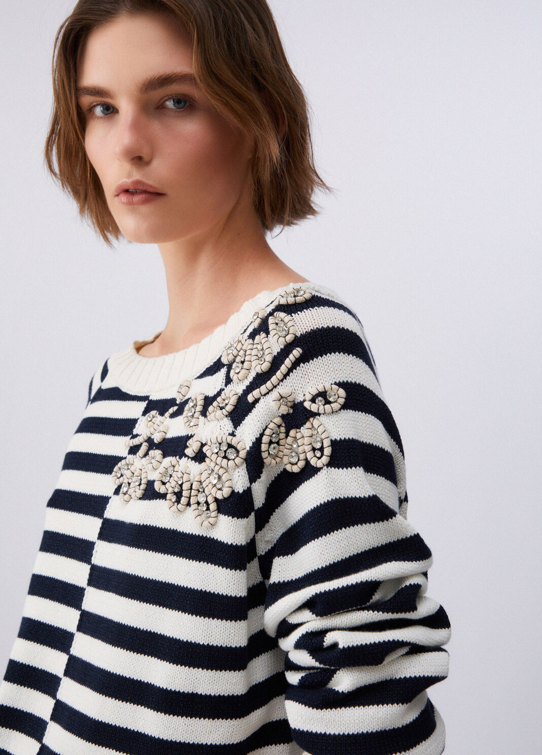 Jumper with jewel embroidery white/blue Liu Jo - large image number 4