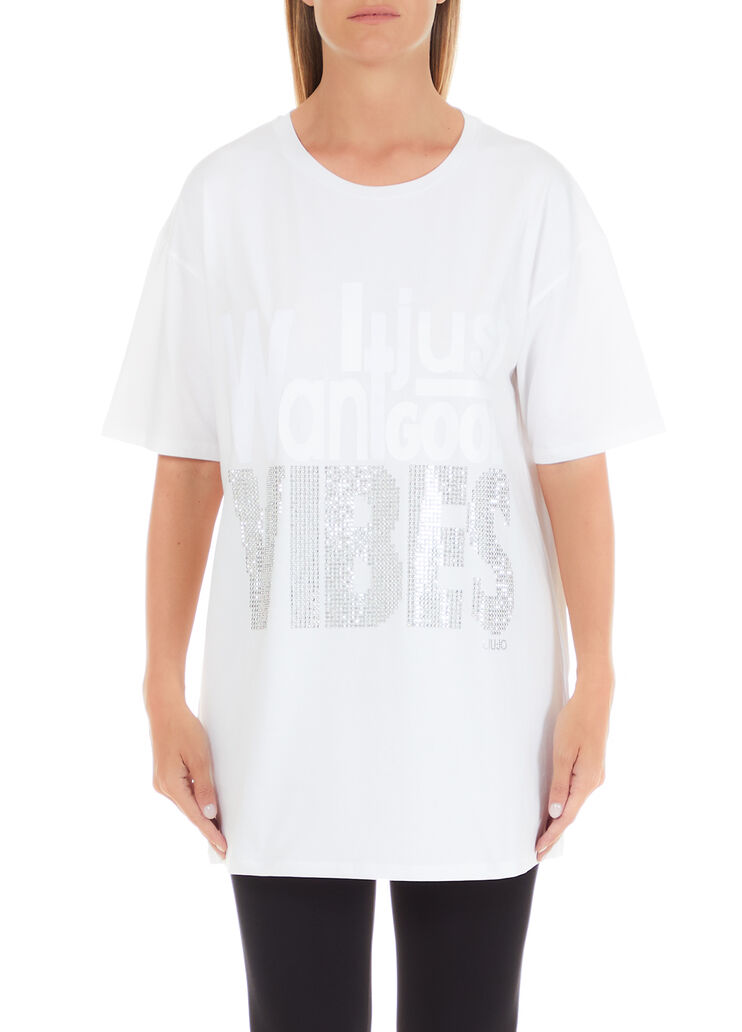 Футболка силуэта oversize с принтом и стразами белый/good vibes Liu Jo - large image number 0