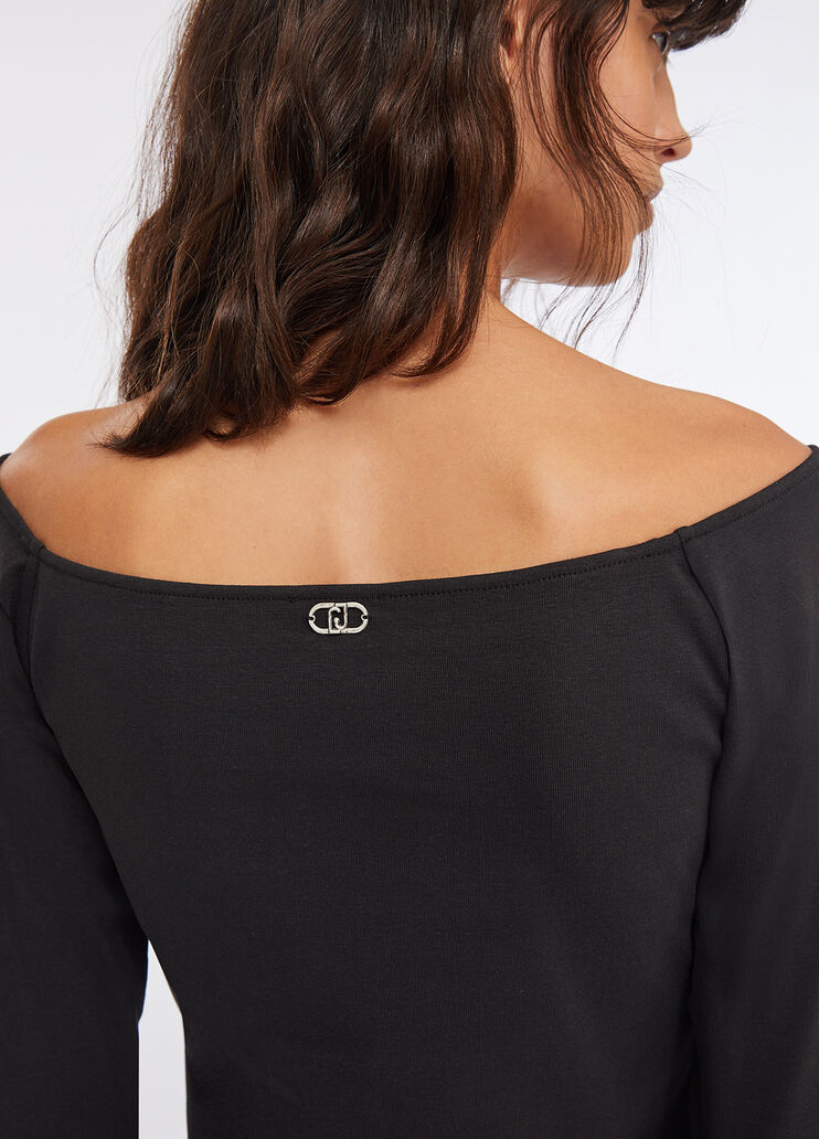 Cotton off-the-shoulder T-shirt black Liu Jo - large image number 4