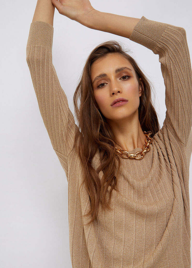 Lurex® sweater with neckline on the back metallic gold Liu Jo - large image number 2 Lurex® sweater with neckline on the back metallic gold Liu Jo - large image number 2