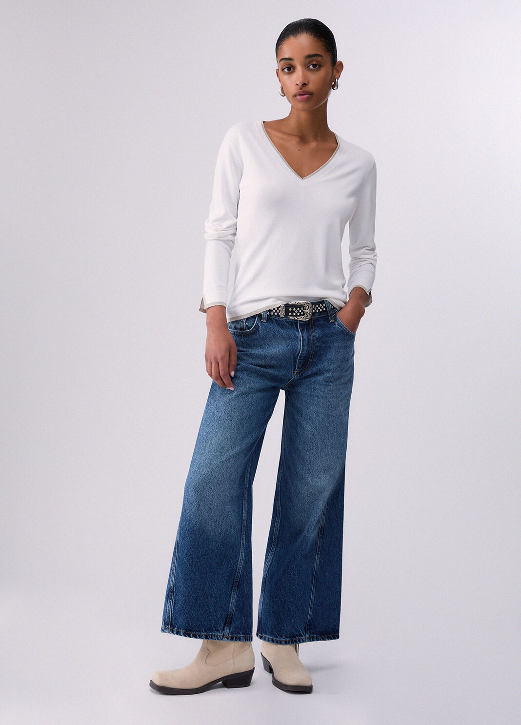 V-neck jumper white wool Liu Jo - large image number 5
