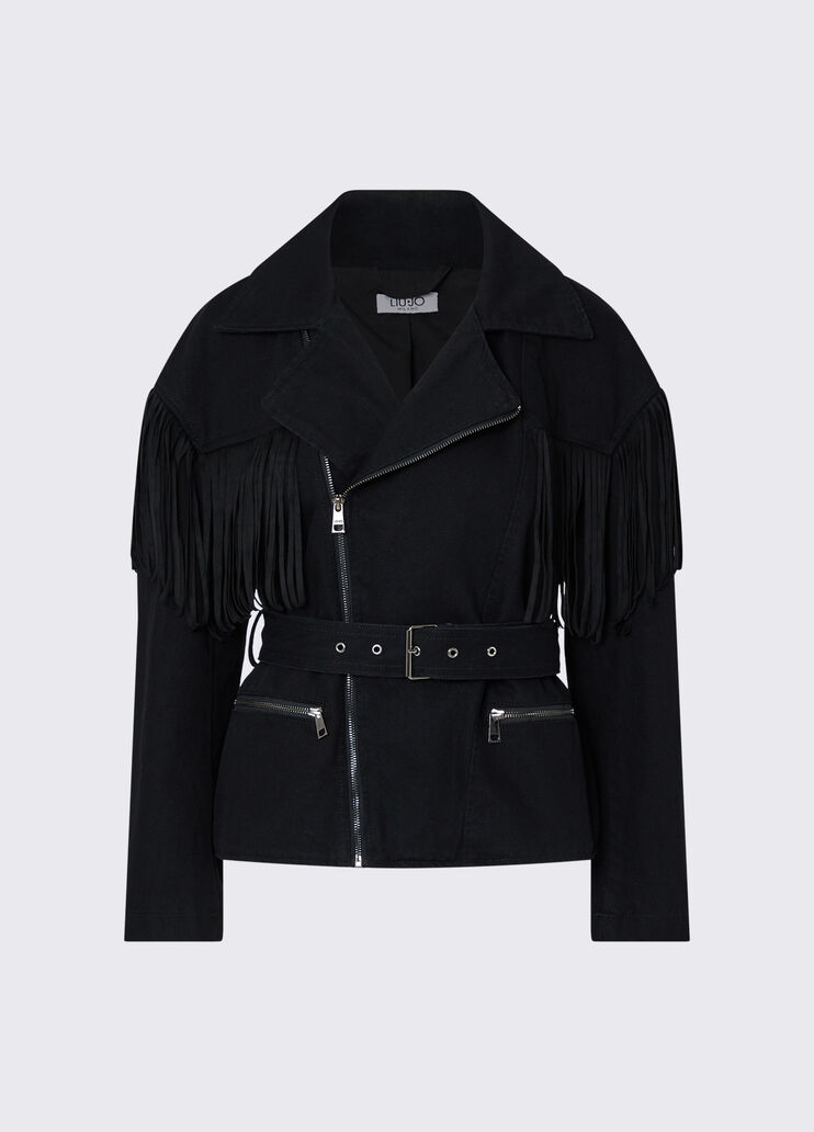 Denim Jacket with Fringe black denim Liu Jo - medium