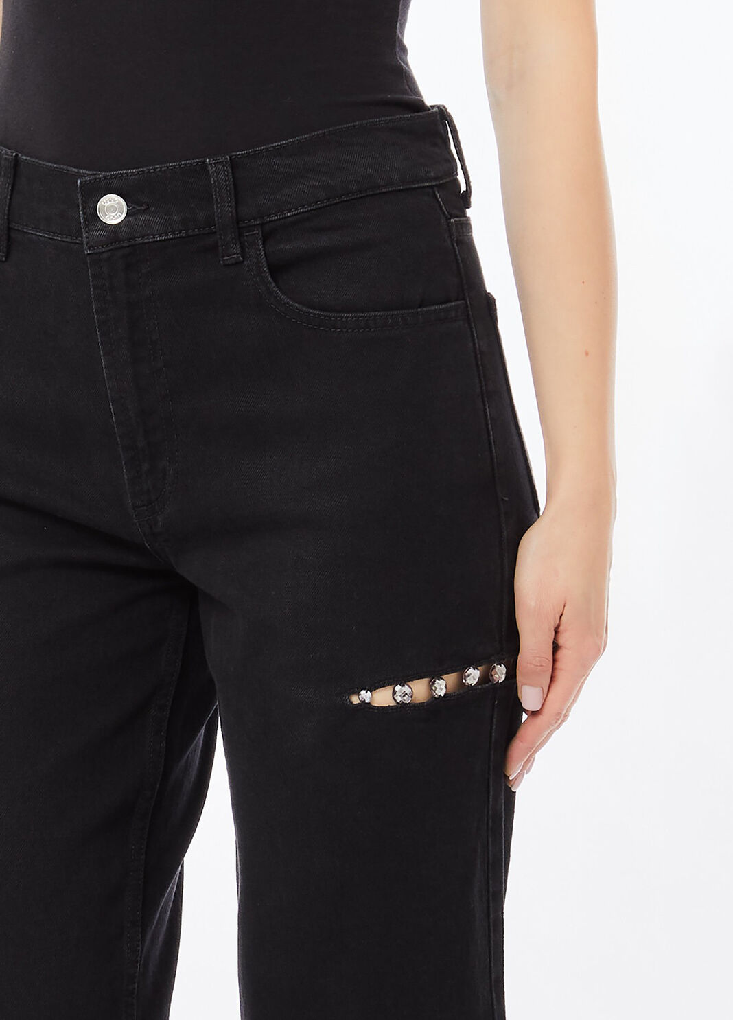 Gerade geschnittene Jeans mit Strass Denim-Schwarz Liu Jo - large image number 2