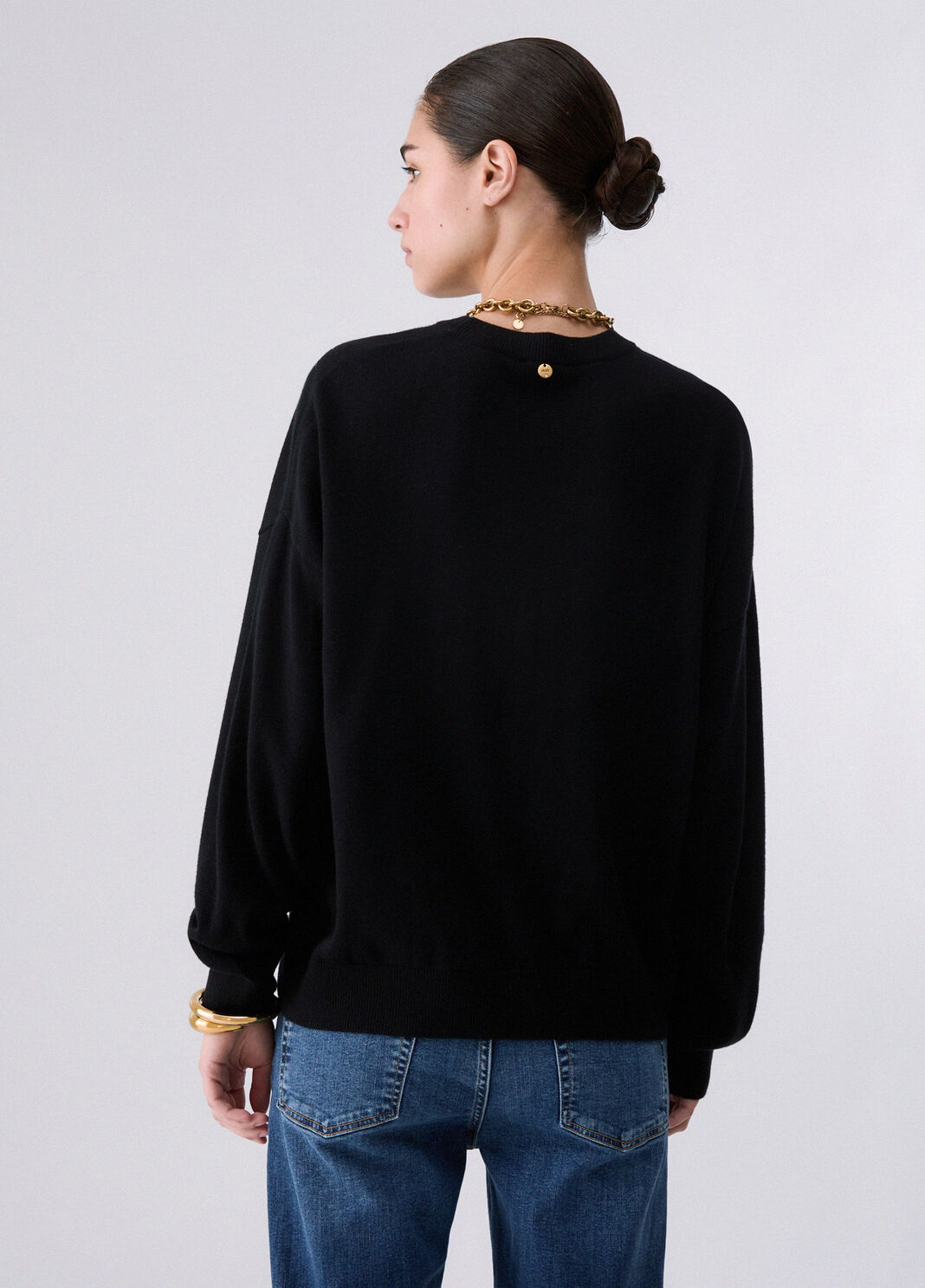 Pull avec intarsia g&eacute;om&eacute;trique noir Liu Jo - large image number 1