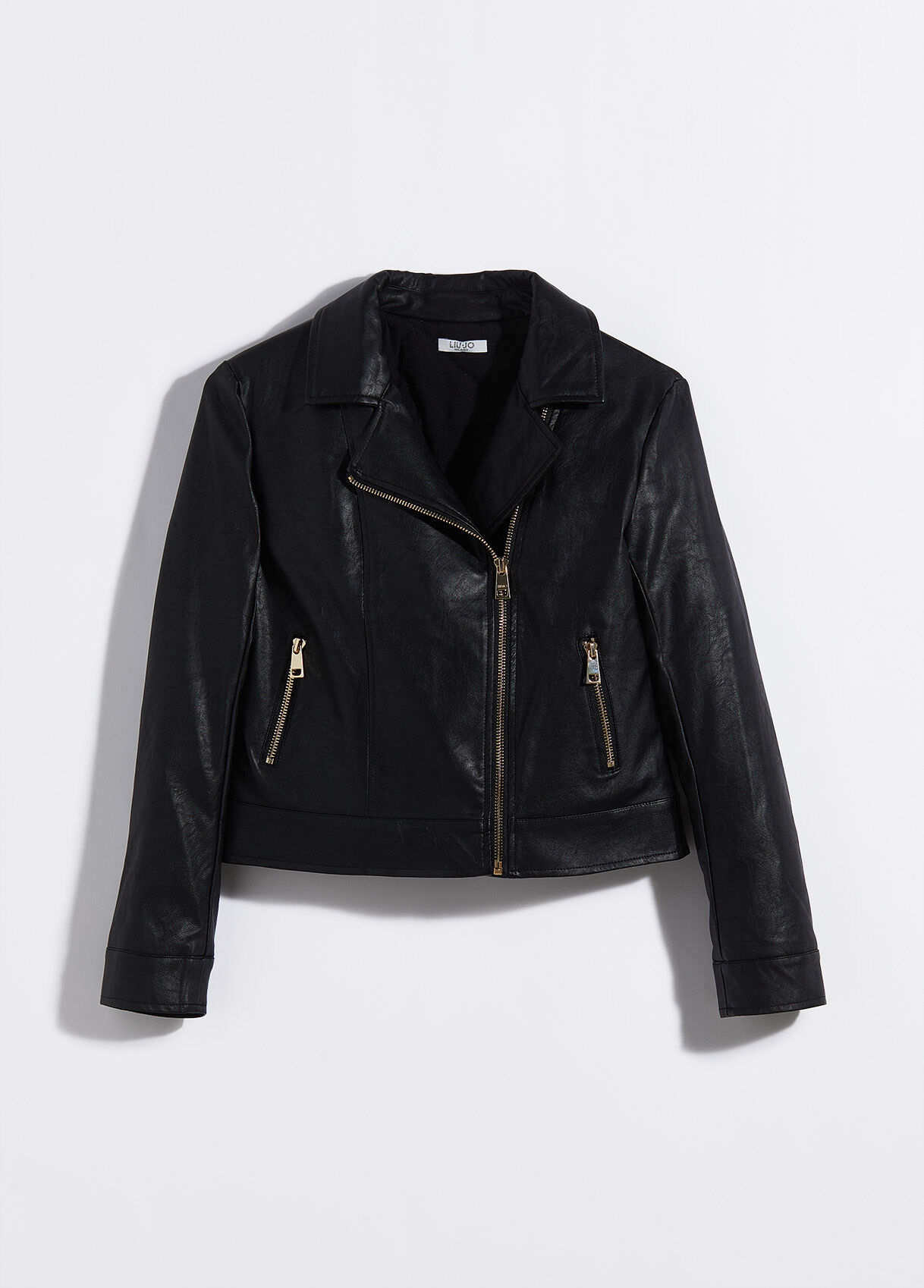 black fabric biker jacket
