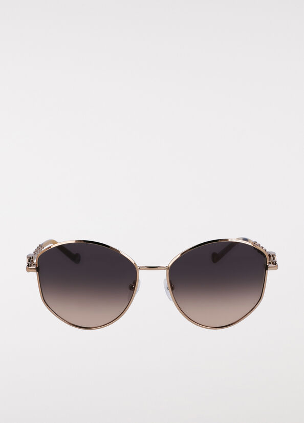Liu Jo LJ2171 Lunettes De Soleil Mixte Élégantes - Gold Shiny Rectangle Modifié, 53mm