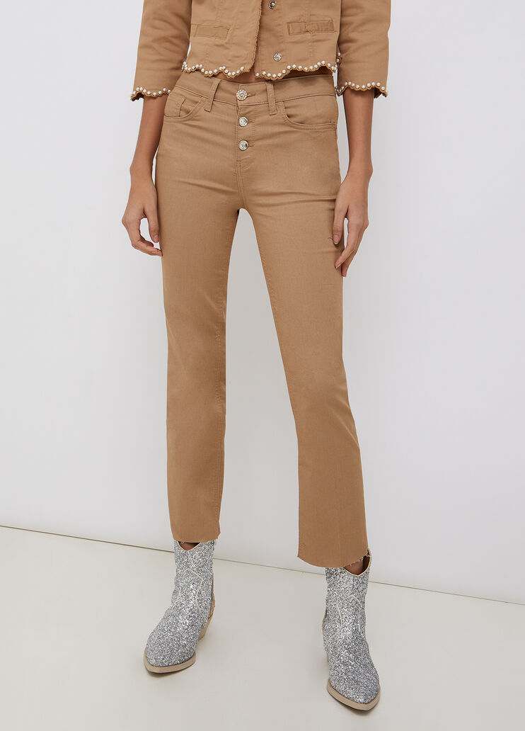 Bootcut trousers with jewel buttons camel Liu Jo - large image number 0