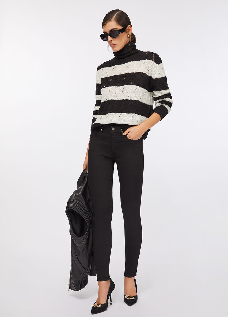 Striped wool and alpaca polo-neck black Liu Jo - large image number 5