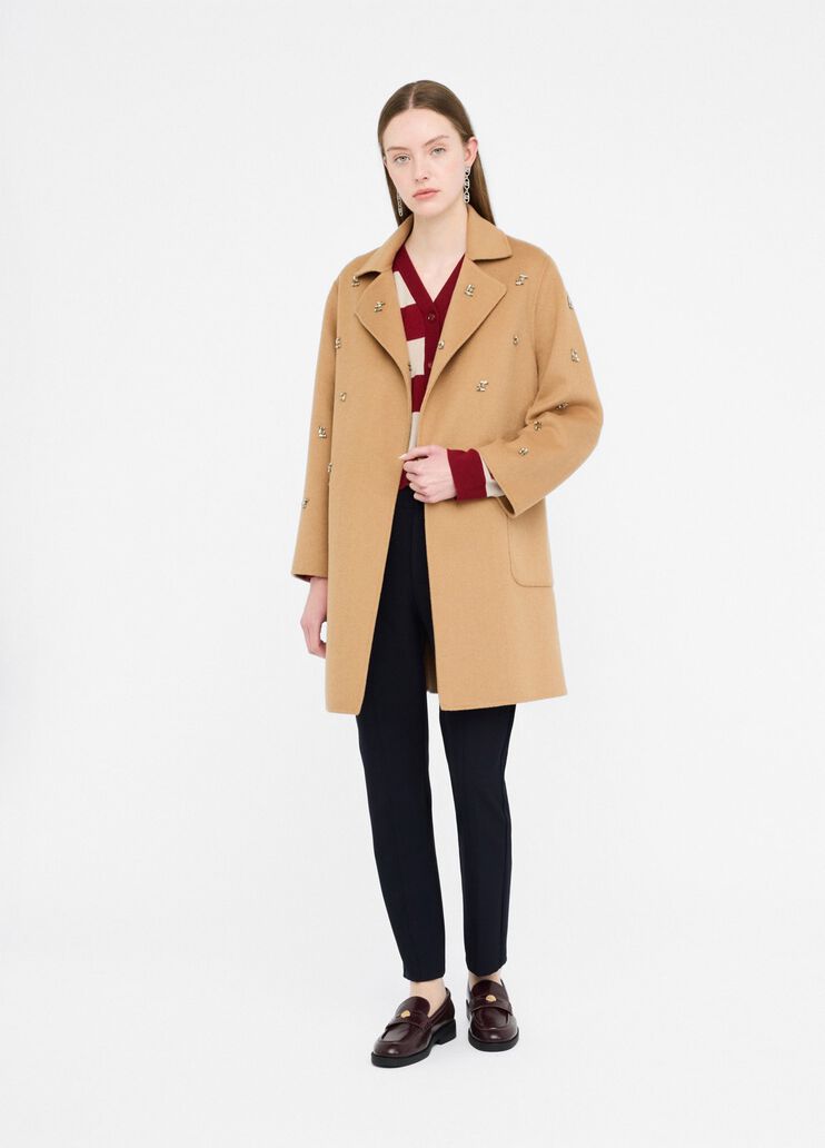 Wool coat with bejewelled embroidery sand Liu Jo - large image number 5 Wool coat with bejewelled embroidery sand Liu Jo - large image number 5