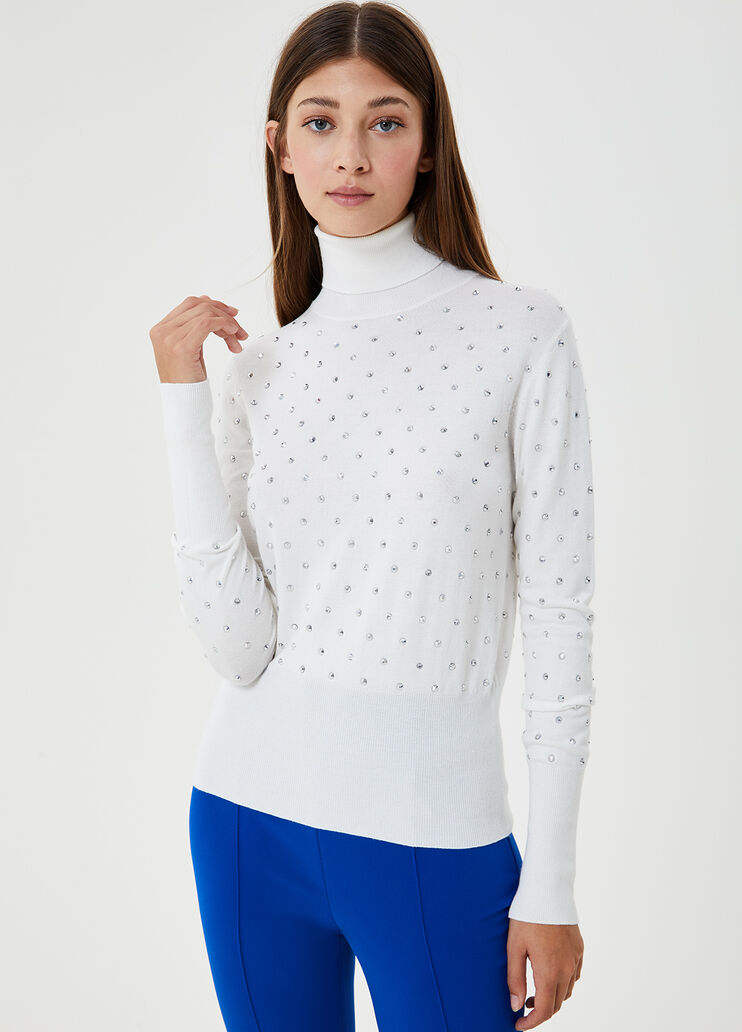 Turtleneck with gemstones White stars Liu Jo - large image number 0 Turtleneck with gemstones White stars Liu Jo - large image number 0