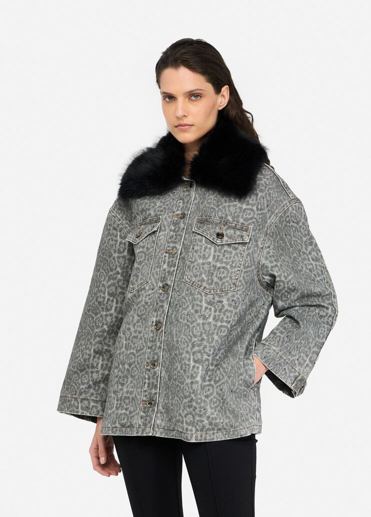 Faux fur jacket with collar grey animal print Liu Jo - medium