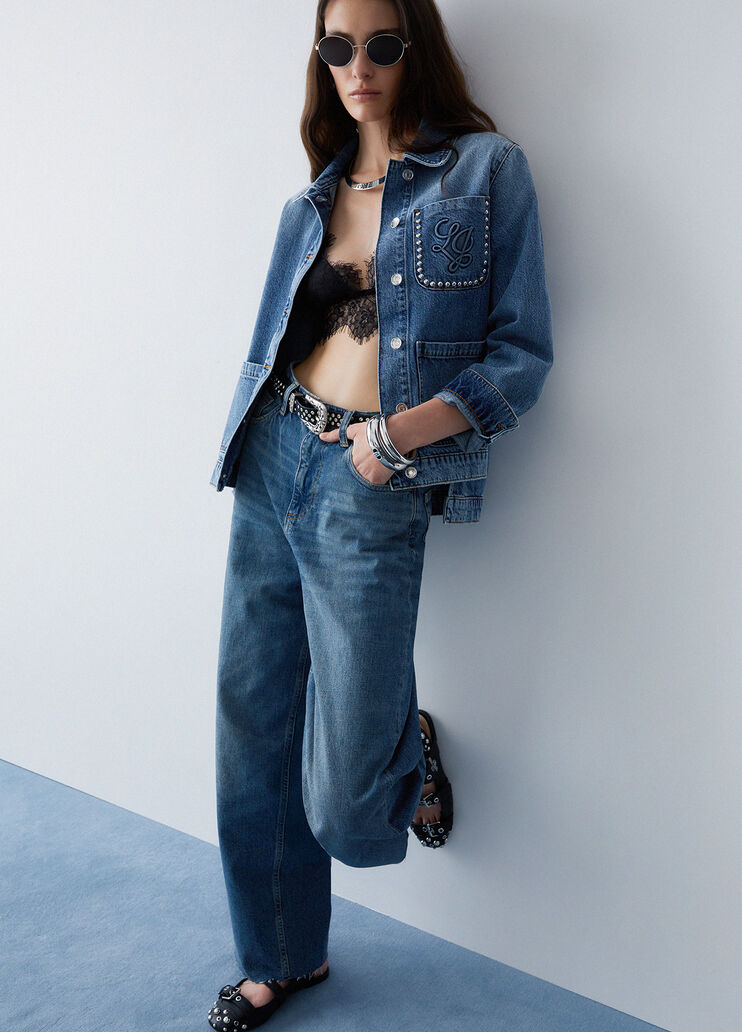 Jean droit avec strass denim bleu fonc&eacute; Liu Jo - medium