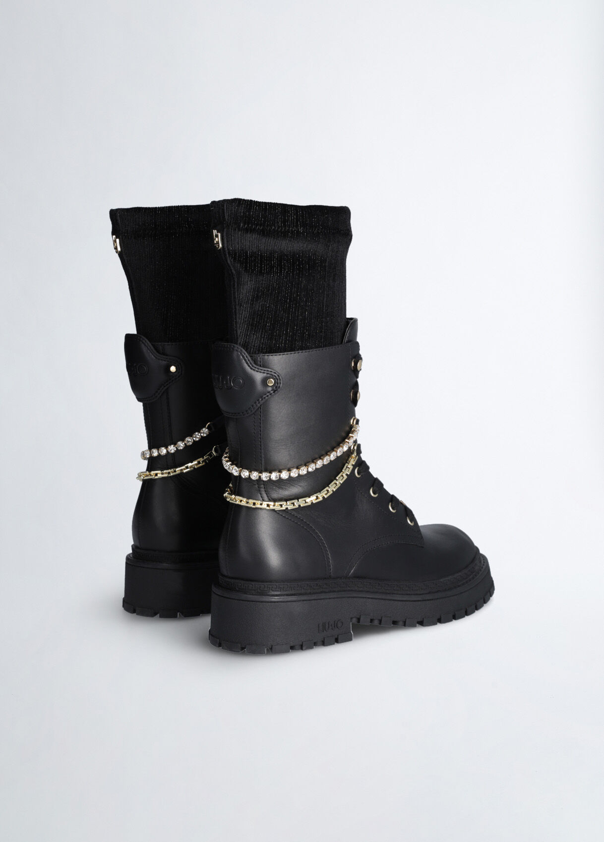 Leather combat boots with removable gaiters