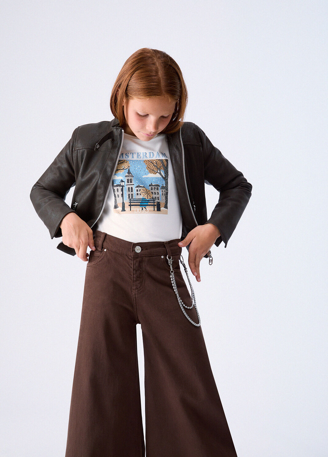 Wide-leg trousers with chain chocolate Liu Jo - large image number 0