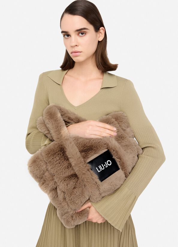 Mittelgroßer Shopper aus Teddyfell Champagner Liu Jo - large image number 0