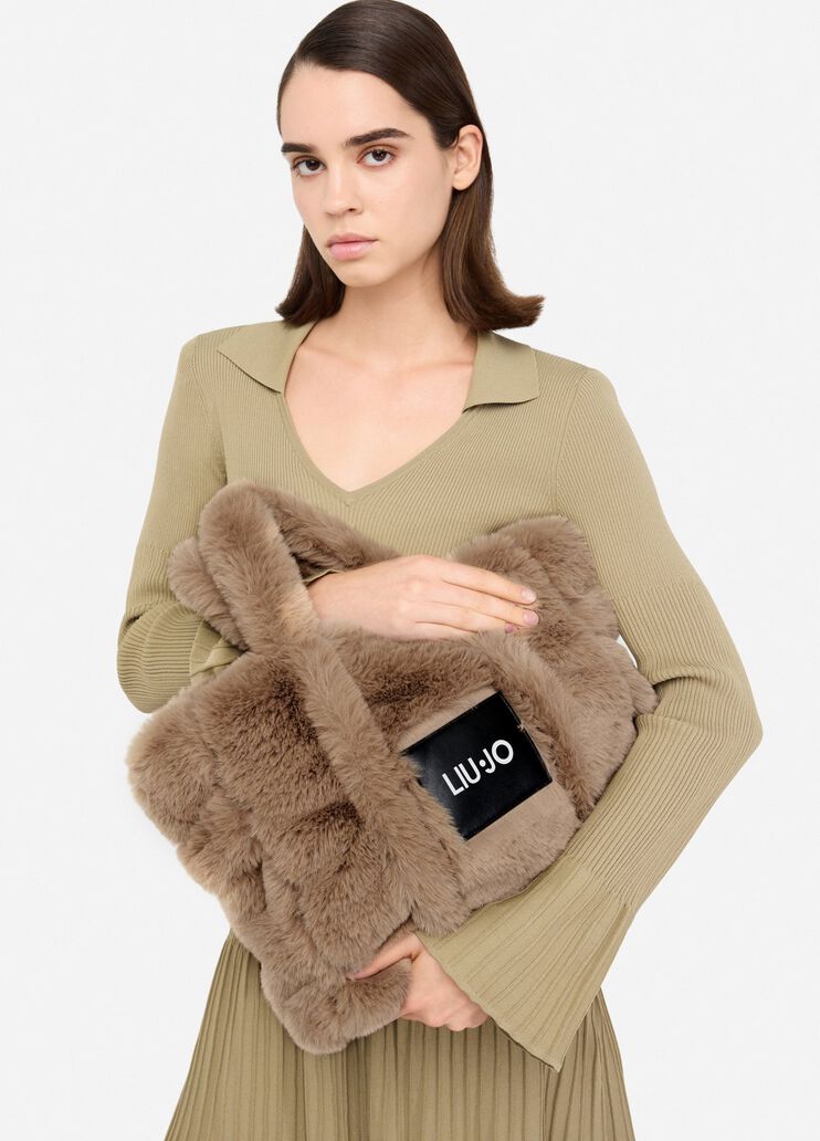 Bolso tote mediano de peluche champán Liu Jo - medium Bolso tote mediano de peluche champán Liu Jo - medium