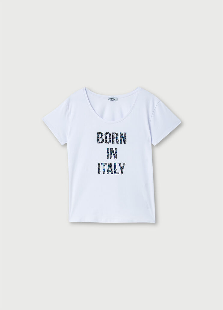 T-shirt with precious stones Blue Liu Jo - large image number 4