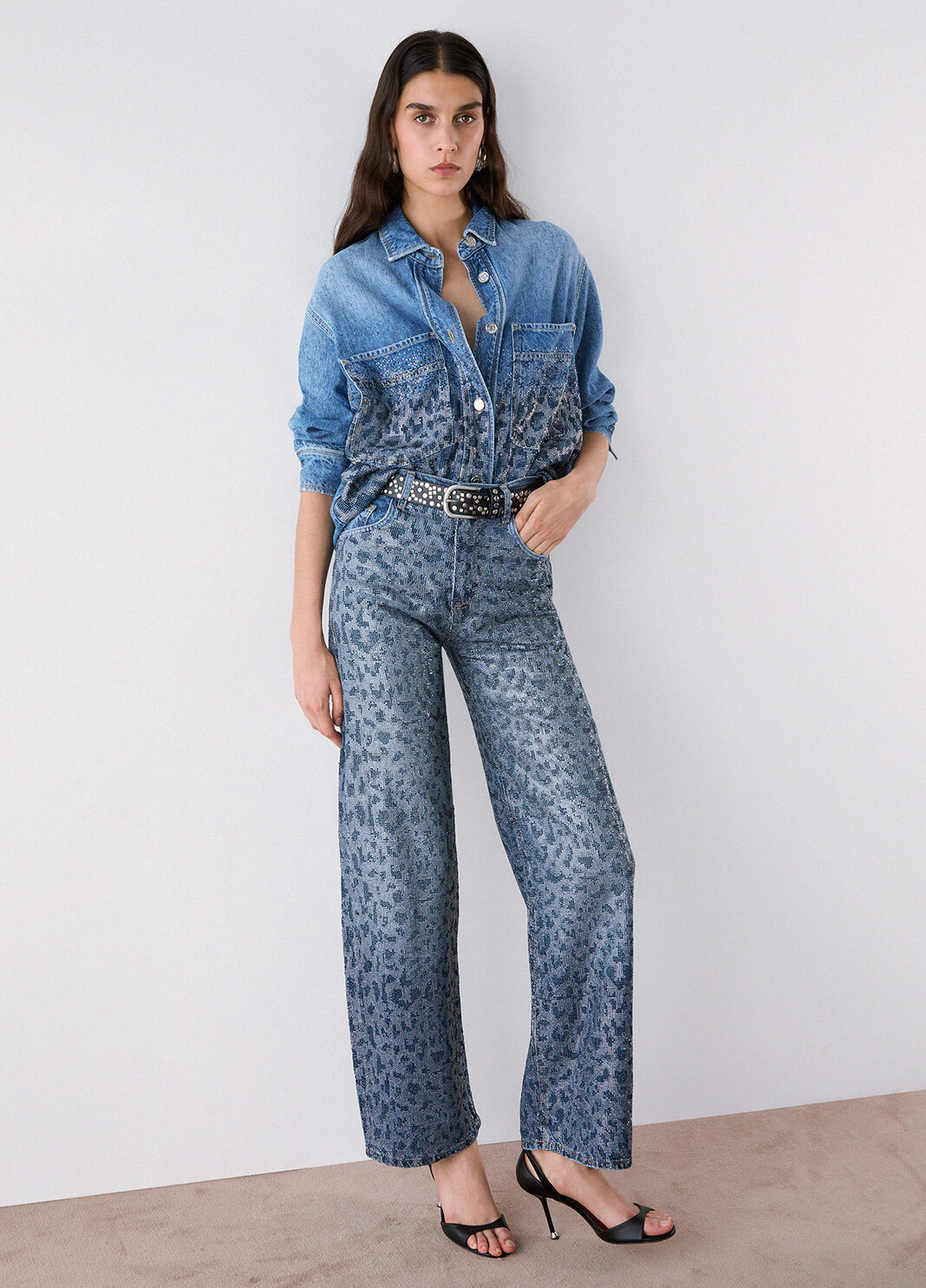 Denim Overshirt with Animal Print Rhinestones blue denim Liu Jo - large image number 1
