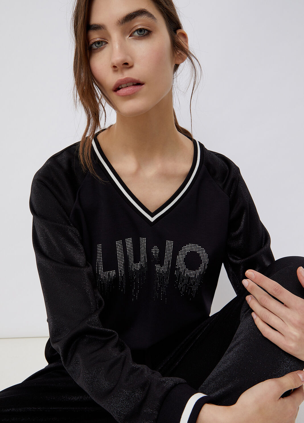 College sweatshirt with logo and gemstones black Liu Jo - large image number 2