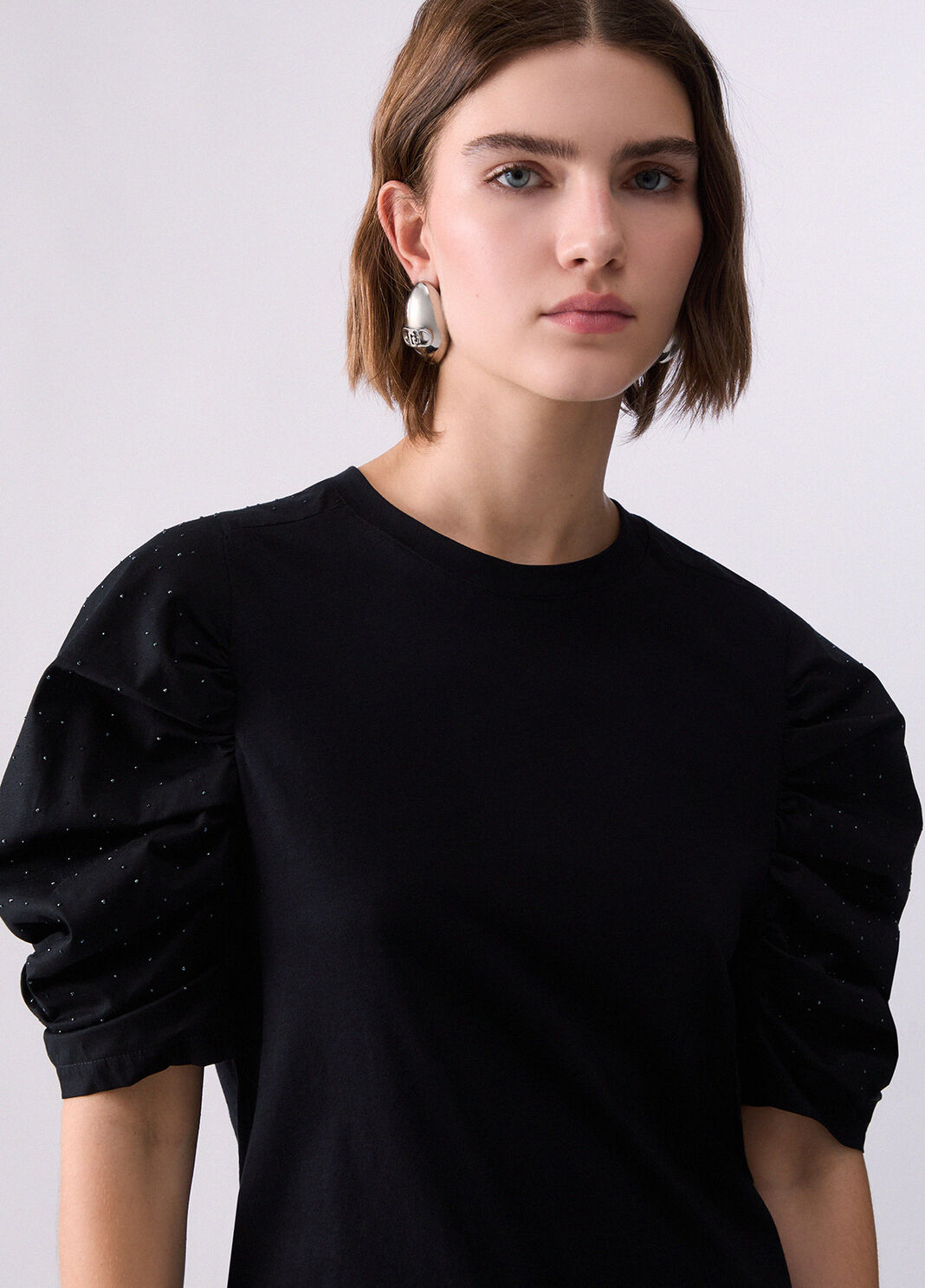 T-shirt bimateriale with sleeves a puff black Liu Jo - large image number 4