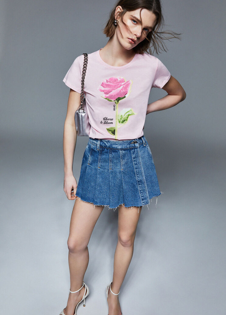 T-shirt with print and appliqu&eacute;s pink Liu Jo - medium