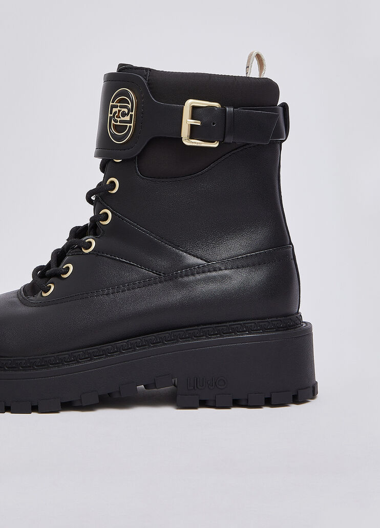 Schn&uuml;rboots aus Leder und Nylon Schwarz Liu Jo - medium