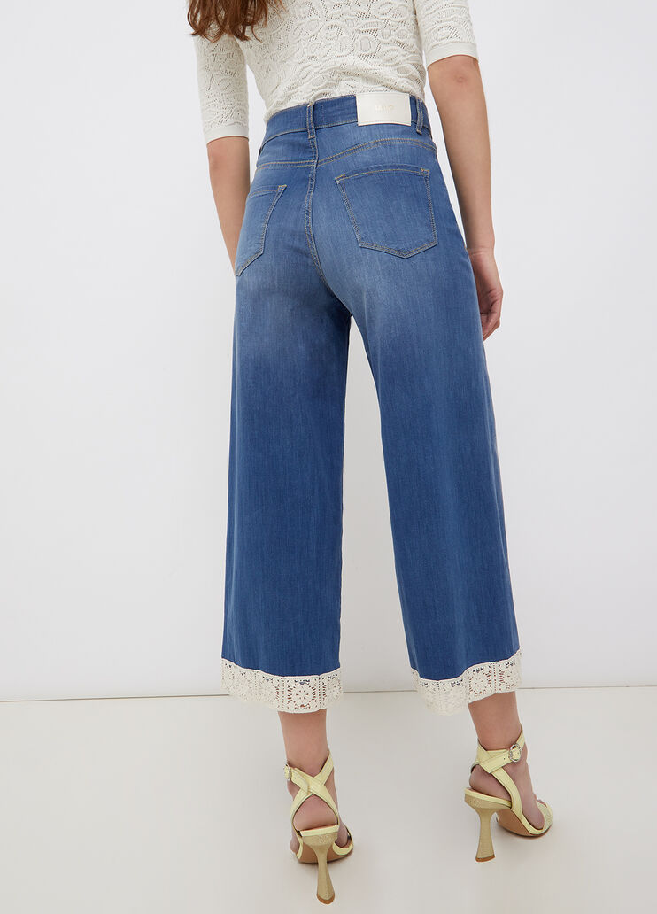 Eco-friendly cropped jeans with lace blue denim Liu Jo - large image number 1