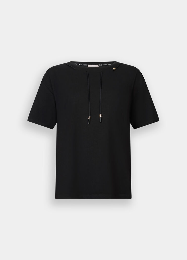 Cotton T-shirt with drawstring black Liu Jo - large image number 4 Cotton T-shirt with drawstring black Liu Jo - large image number 4