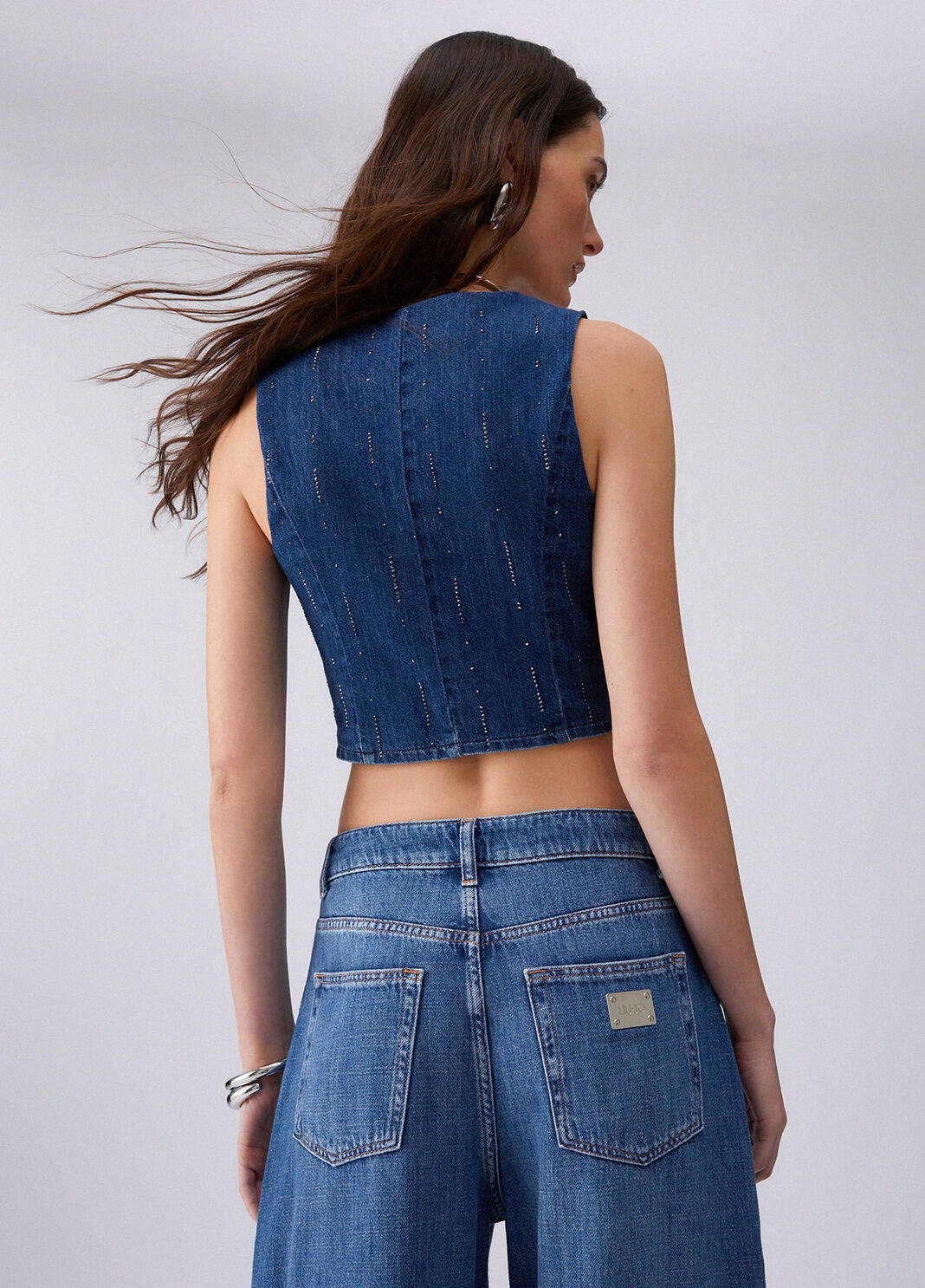 Denim waistcoat with rhinestones blue denim Liu Jo - large image number 1