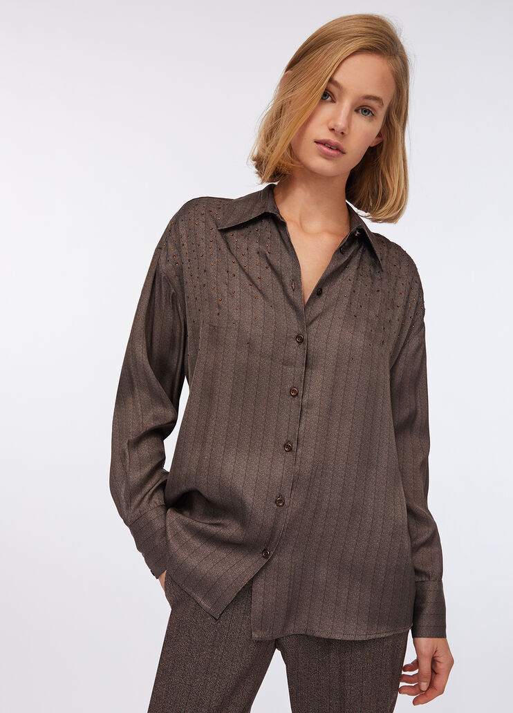 Satin shirt with rhinestones dark brown Liu Jo - large image number 0 Satin shirt with rhinestones dark brown Liu Jo - large image number 0