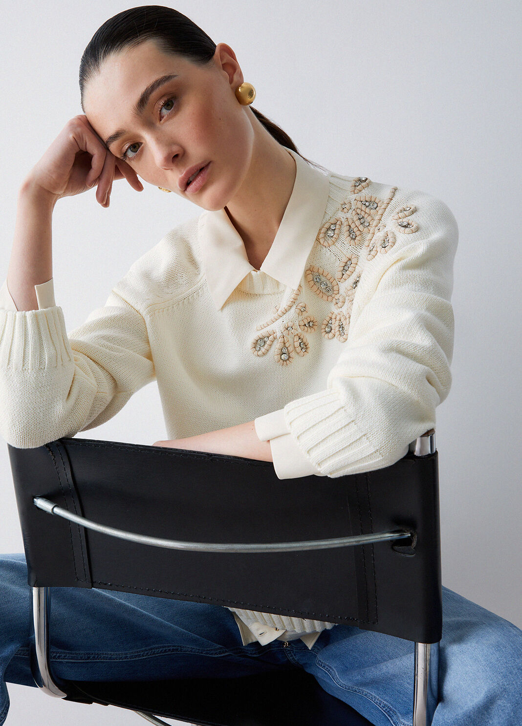 Jumper with jewel embroidery white wool Liu Jo - large image number 2