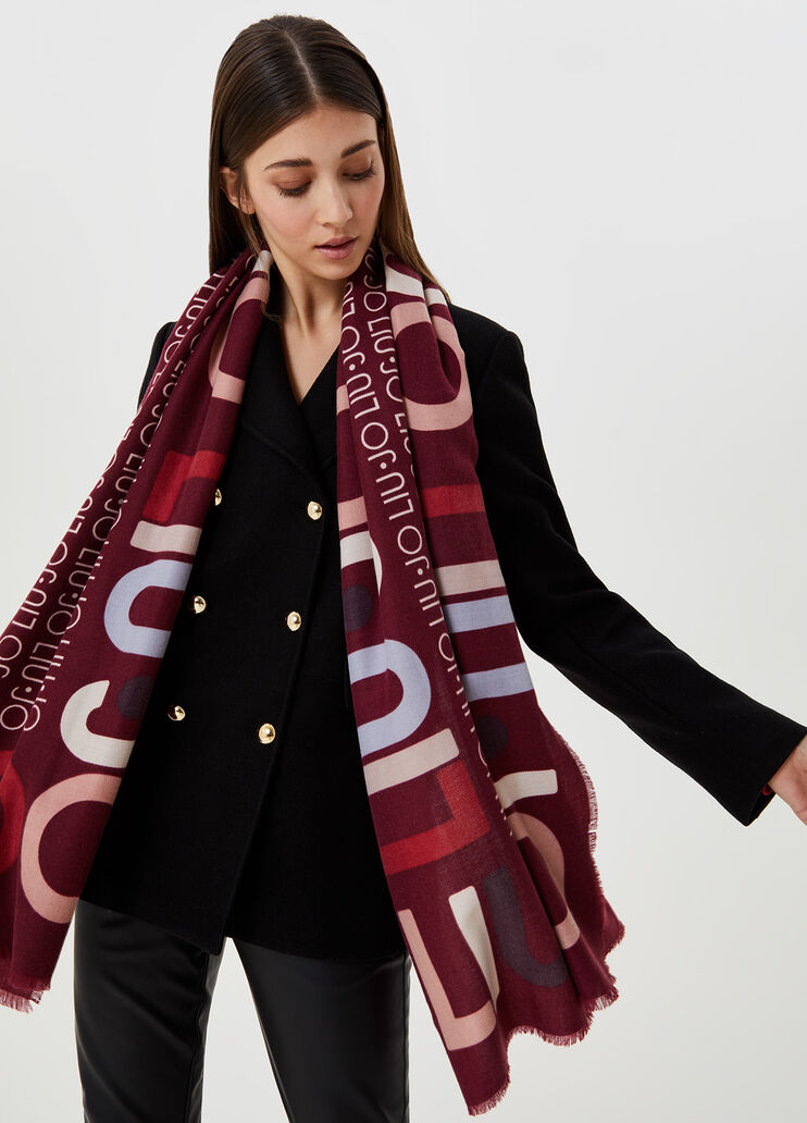 Shawl with logo Burgundy Liu Jo - large image number 1