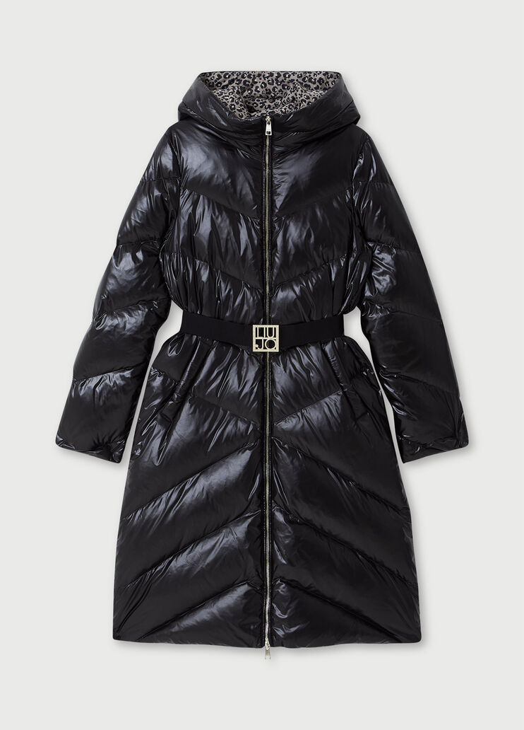 Longline down jacket with hood Black Liu Jo - large image number 4