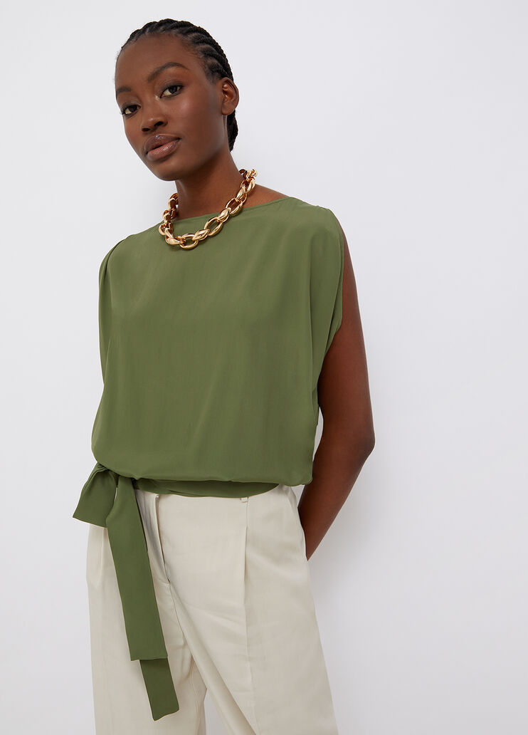 Silk blend blouse with bow green Liu Jo - large image number 0 Silk blend blouse with bow green Liu Jo - large image number 0