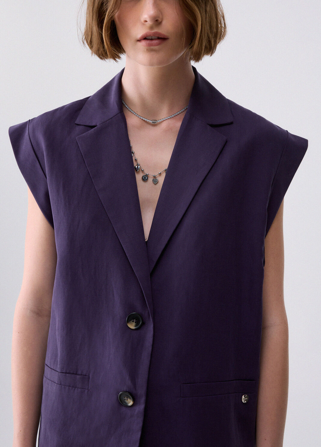 Linen-blend waistcoat purple Liu Jo - large image number 2
